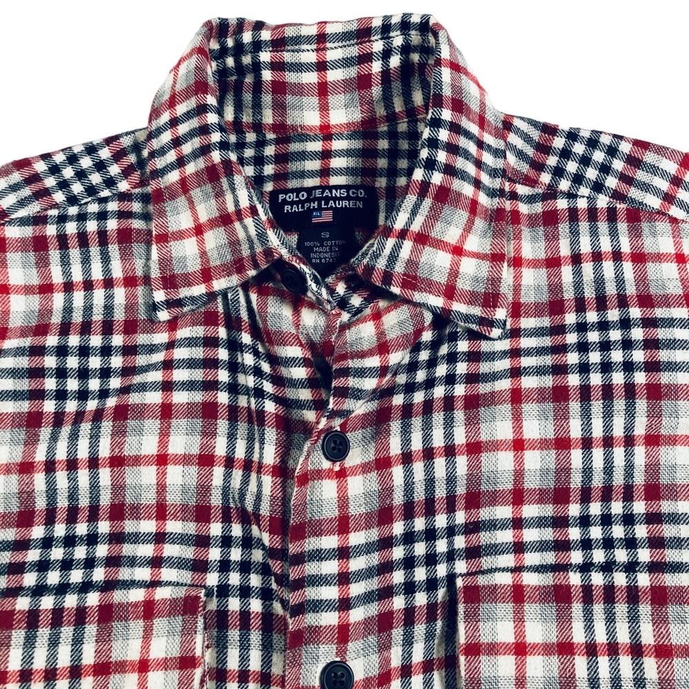Polo Jeans Co Ralph Lauren Mens Red White Black Plaid Long Sleeve  Shirt S